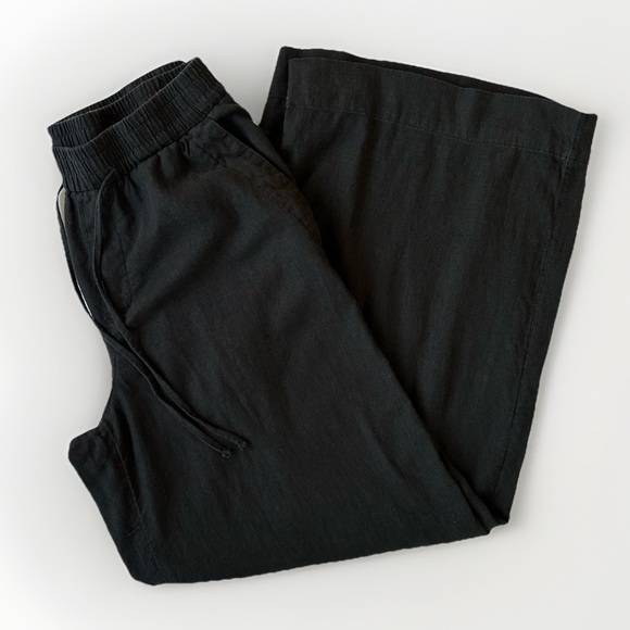 A New Day Women Linen Wide Leg Pull On Pants Elastic Waist Drawstring Black M - Picture 2 of 6